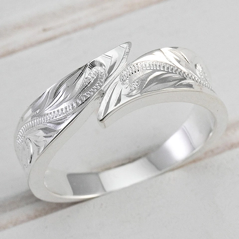 Copper Vintage Bypass Open Ring Hawaiian Floral Scroll Engraved Leaf Vine Relief Adjustable Jewelry For Women Men