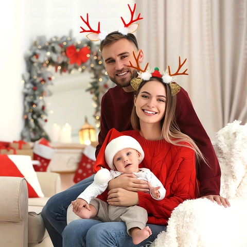 Weihnachten Rentiergeweih Haarband Plüsch Ohren Glocken Schleife Party Haarschmuck Kinder Erwachsene Festival Kostüm Dekoration