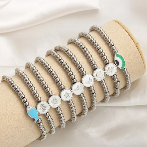 Bracciale Di Perle In Acciaio Inossidabile Perle Tonde Ciondolo Hamsa Occhio Di Allah Albero Della Vita Luna Cuore Per Donne Uomini Gioielli