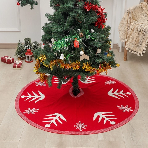 Gonna Per Albero Di Natale In Maglia Rossa Acrilico Motivo Fiocco Di Neve Tondo Decorazione Festiva