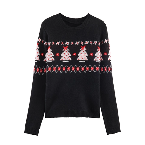 Donna Maglia Jacquard Albero Di Natale Maglione Girocollo Manica Lunga E Minigonna Aderente Outfit Invernale Festivo