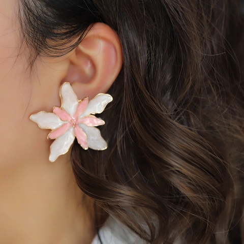 Women Double Layer Flower Stud Earrings Exaggerated Sweet Elegant Zinc Alloy Enamel Floral Earrings Fashion Jewelry Accessories