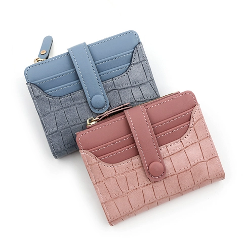 Portafoglio Piccolo Da Donna Pelle PU Trama Cocodrillo Slot Carte Bottone Pressione Tasca Monete