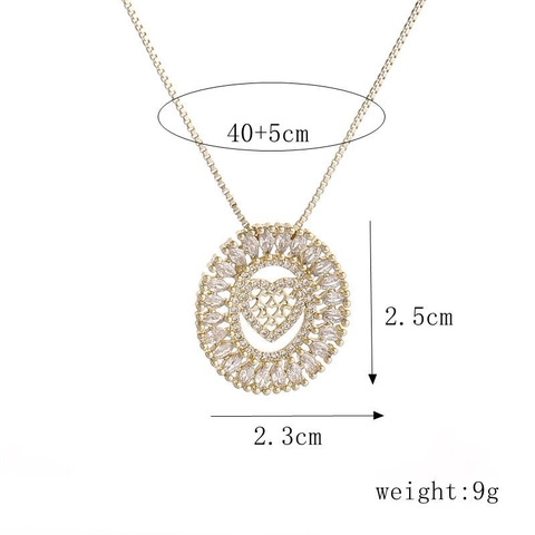 Elegant Heart Pendant Necklace Gold Plated Copper With Round Zirconia For Women Fashion Daily Accessories