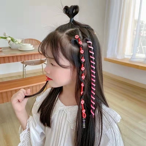 Kids Spiral Hair Braiding Tool Plastic Colorful Cartoon Flower Heart Beads Girls Hair Decoration Accessory