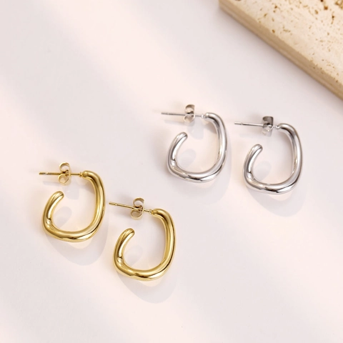 Irregular C Shaped Hoop Stud Earrings Titanium Steel Vacuum Plated High Polished Minimalist Fashion Jewelry For Women