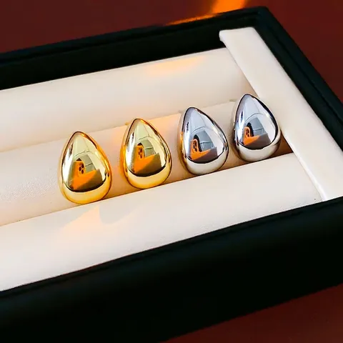 Teardrop Stud Earrings With Silver Earring Post Metal Mirror Polished Minimalist Elegant Chic Fashion For Women