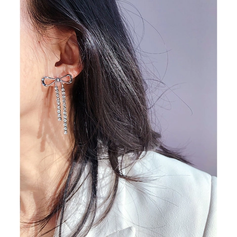 Eleganti Orecchini a Pendente con Fiocco e Nappa in Ottone e Zirconia Perno in Argento Sterling 925 Gioielli Donna