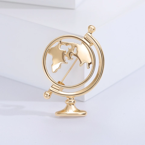 Fashion Alloy Globe Brooch For Men Women Vintage Hollow Earth Lapel Pin Metallic Suit Cardigan Decorative Badge Jewelry