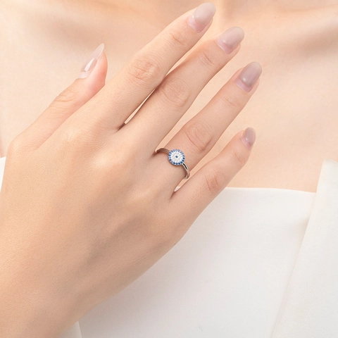 Vintage S925 Sterlingsilber Rund Böser Blick Ring Damen Mode Mikro Strass Pavé Persönlichkeit Finger Schmuck Geschenk