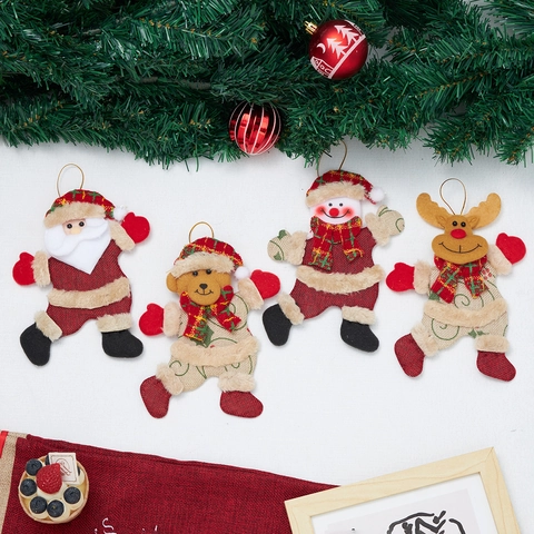 Ornamenti Natalizi Da Appendere Bambole Di Stoffa Babbo Natale Pupazzo Di Neve Renna Orso Peluche Decorazioni Albero Corda Oro