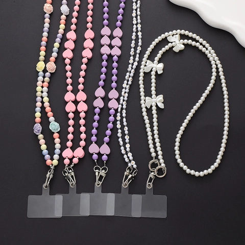 Chaîne de Téléphone en Acrylique Perles Cœur Nœud pour Femmes Anti-perte Doux Longue Cordon de Téléphone Mobile Bijoux