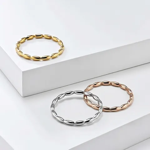Anello Minimalista In Acciaio Inossidabile Design Geometrico Goccia Acqua Perlina Interconnessa Gioielli Eleganti Per Donna