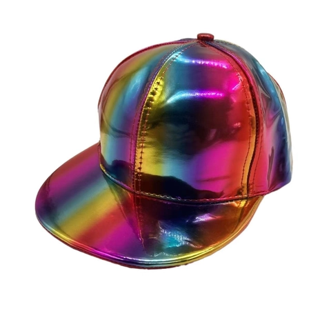 Regenboog Laser Metallic PU Leer Baseball Cap Snapback Platte Rand Voor Outdoor Party Podium Requisite Hip Hop Accessoire