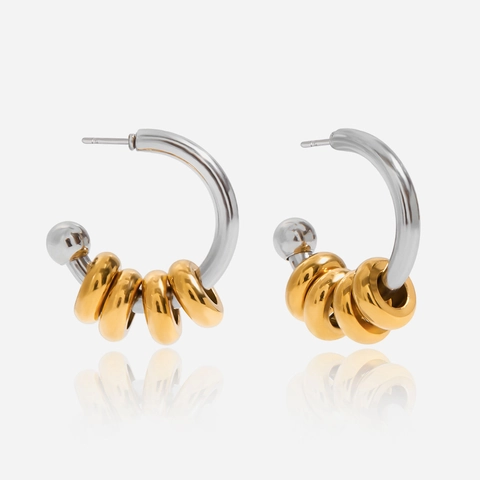 Minimalistische Zweifarbige C-Creolen Für Frauen Wasserdicht Hypoallergen 18K Vergoldeter Edelstahl Schmuck