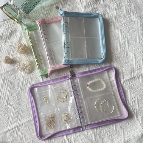 Album Porta Gioielli Portatile A Fogli Mobili Sacchetti In PVC Trasparente Anti Ossidazione Organizzatore Con Cerniera Per Orecchini