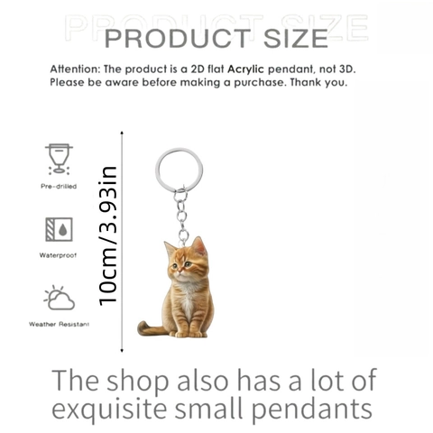 Porte-clés Chat Dessin Animé Mignon Pendentif Plat 2D Acrylique Imprimé Double Face Bijou de Sac pour Femme Homme Cadeau