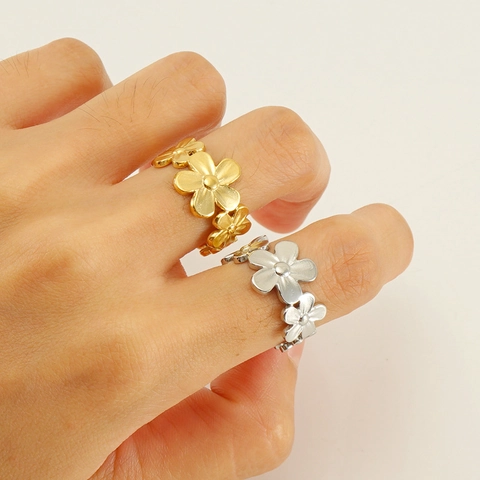 Bloem Design Ring Roestvrij Staal 18K Verguld Open Verstelbaar Holle Madeliefje Band Mode Sieraden Voor Dames
