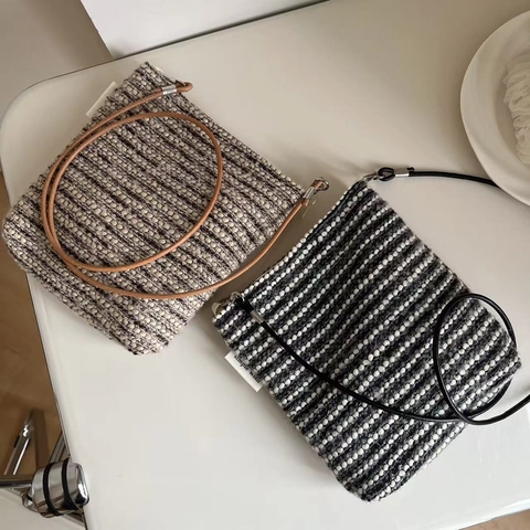 Bolso Bandolera Vintage De Lana A Rayas Mini Bolsa Para Teléfono Retro Para Mujer Bolso Pequeño De Tela Con Cierre Magnético