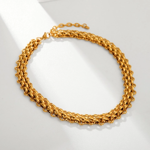 Collana A Catena Cinturino Orologio Intrecciata Acciaio Inossidabile Placcato Oro 18K Accessorio Moda Retro Donna