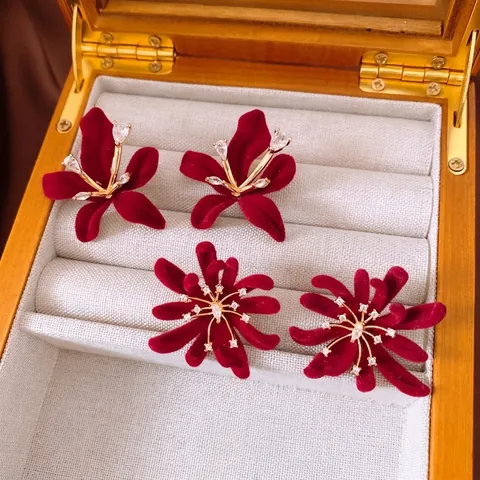 Flocking Rote Blume Vergoldete Ohrstecker Mit Zirkon Kupfer Und 925 Sterling Silber Ohrstecker Elegant