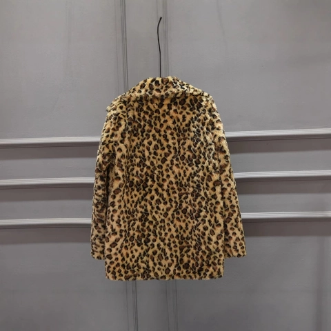 Dames Jas Van Kunstbont Met Luipaardprint Lange Mouwen Revers Halflang Warm Winter Streetwear
