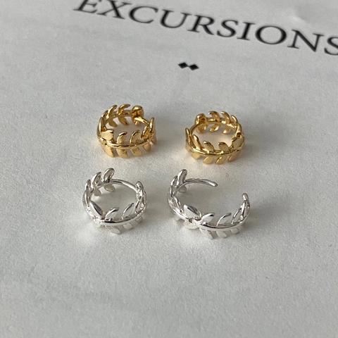 Orecchini A Cerchio Foglia Argento Sterling 925 Alloro Ramo D'Ulivo Huggie Gioielli Minimalisti Eleganti Donna