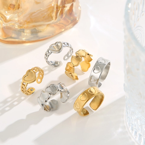 Herzförmige Edelstahlringe Für Damen Verstellbar Offen Geometrisch Minimalistisch Retro Modeschmuck Geschenk