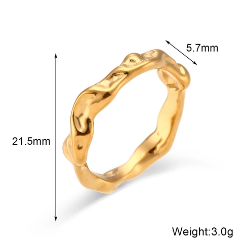 Irregular Wave Stainless Steel Ring Gold Plated Textured Minimalist Simple Jewelry For Women Light Luxury