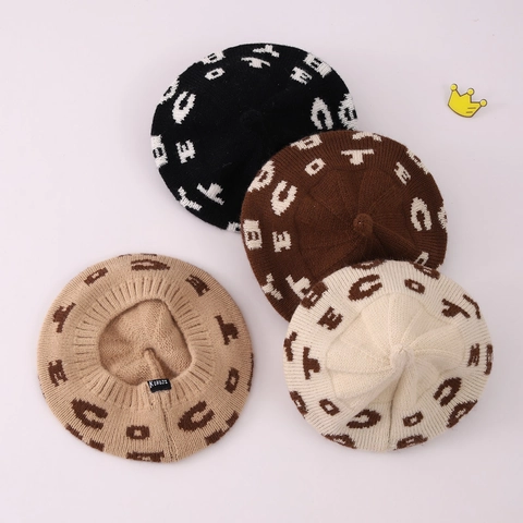 Kinder Strick Barett Mütze Weich Acryl Jacquard Buchstaben Muster Warm Winter Maler Kappe Für Kleinkinder Jungen Mädchen