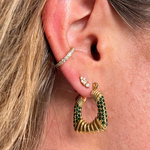 Vintage 18K Vergulde Roestvrijstalen Geometrische Hoop Oorbellen Met Groene Zirkoon Voor Dames Modieuze Sieraden