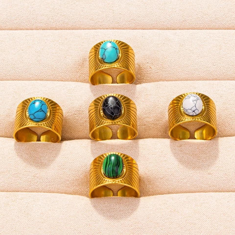 Anillo Ancho De Acero Inoxidable Con Piedra Preciosa De Imitación Vintage Bohemio Grabado Rayo De Sol Ajustable Para Hombre Y Mujer