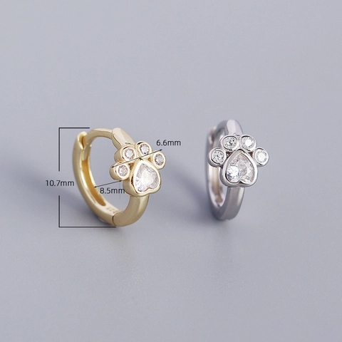 Cat Paw Huggie Hoop Earrings 925 Sterling Silver Cubic Zirconia Animal Footprint Cute Dainty Jewelry For Women Girls