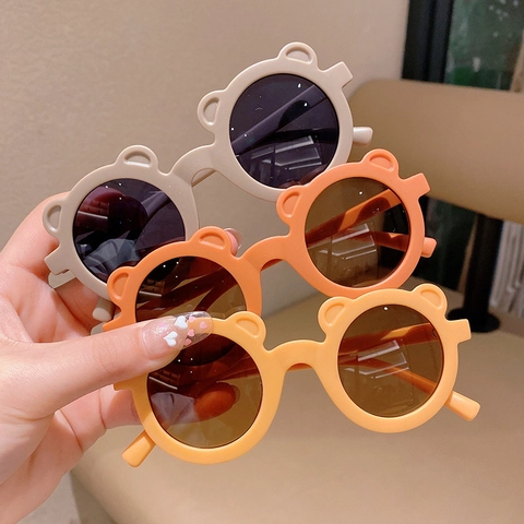 Kids Sunglasses Round Frame UV Protection Fashion Sunshades Bear Ear Shape Plastic Outdoor Travel Toddlers