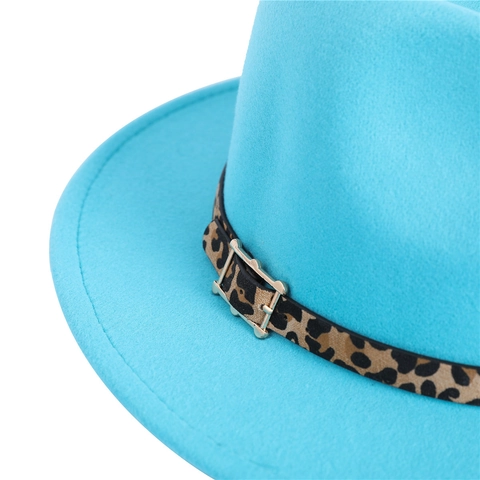 Cappello Fedora Feltro Tesa Larga Fodera Leopardata Stile Jazz Retrò Accessorio Moda Per Uomini Donne