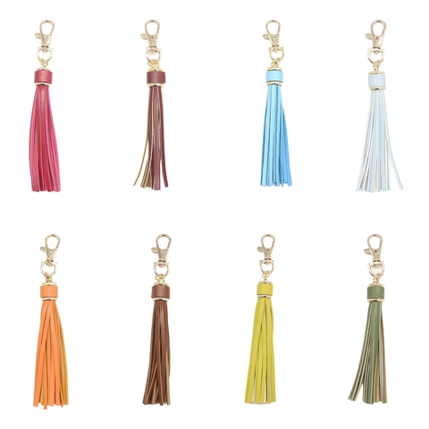 Fashion PU Leather Tassel Keychain For Women Bag Charm Pendant With Gold Zinc Alloy Lobster Clasp Accessories Jewelry Gift