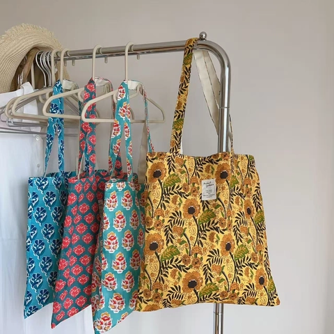 Florale Canvas Draagtas Vintage Indiase Print Katoen Schoudertas Met Binnenzak Grote Capaciteit Voor Dames