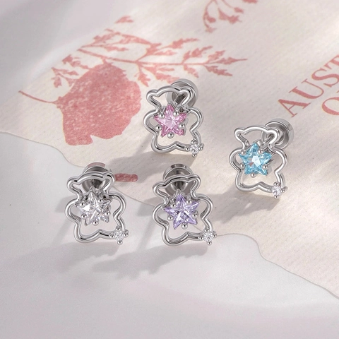 Hollow Bear Ear Bone Stud Star Zircon Titanium Steel Piercing Jewelry Minimalist Small Simple Body Ornament For Women