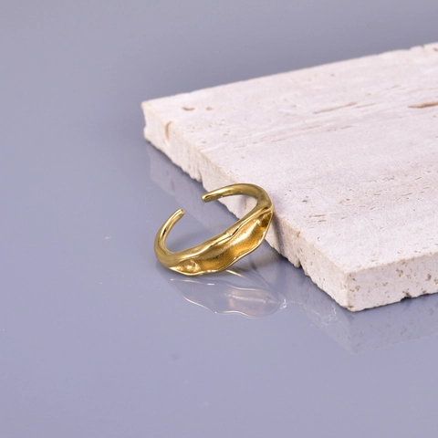 Onregelmatige Lavatextuur Open Ring Voor Vrouwen Titaniumstaal 18K Verguld Verstelbare Golf Rimpel Vingerring Mode Sieraden
