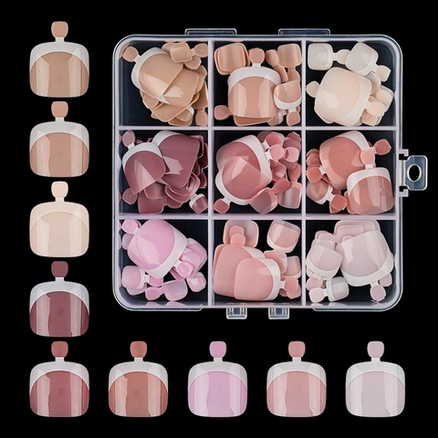 French Toenail Press On Nails Glossy Solid Color ABS Plastic Professional Foot Manicure Artificial Toenail Tips With Storage Box