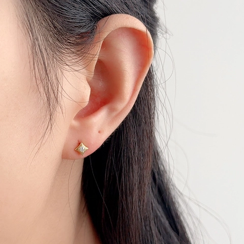 S925 Sterling Silver Star Stud Earrings For Women Minimalist Four Pointed Star Rhinestone Tiny Gold Silver Ear Studs Jewelry