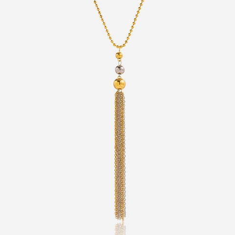 Collana Con Pendente A Nappa In Acciaio Inossidabile Placcato Oro 18K Perle Bicolore Catena Per Maglione Gioielli Per Donna