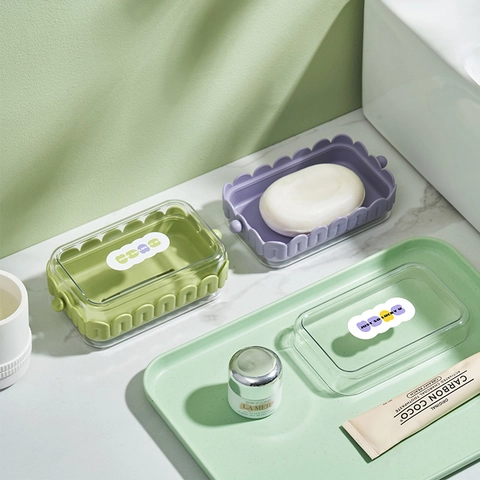Portasapone Creativo Con Bordo Ondulato E Coperchio Trasparente Plastica PET Drenaggio Impermeabile Custodia Per Bagno