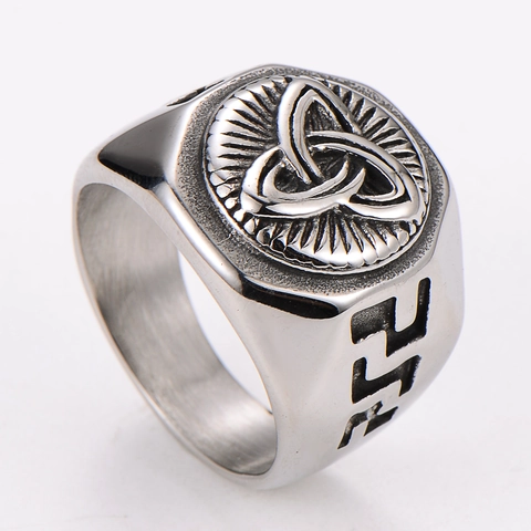 Men Retro Punk Ring 304 Stainless Steel Celtic Knot Triquetra Carved Hip Hop Viking Style Jewelry