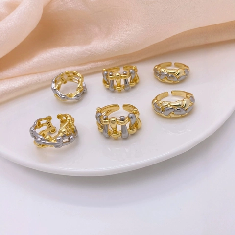 Verstellbarer Offener Ring Zweifarbig 18K Vergoldetes Kupfer Hohles Geflecht Kettenglied Geometrisch Nischendesign Damen