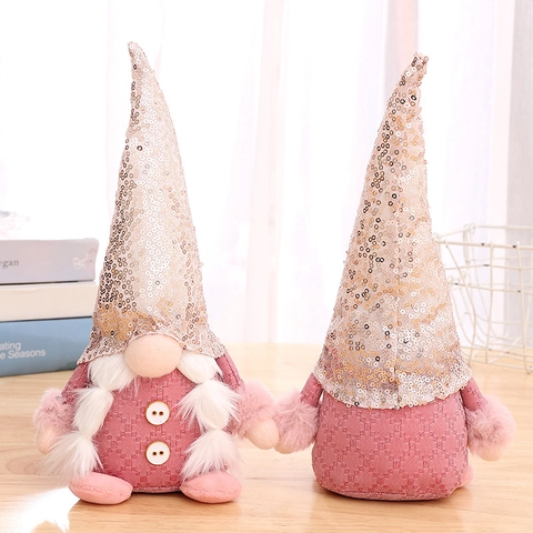 Pink Sequin Christmas Gnome Plush Rudolph Faceless Doll Nordic Style Home Decor Ornament For Holiday Party