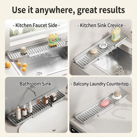 Silicone Sink Draining Mat Foldable Faucet Splash Guard Sloped Countertop Drying Tray Kitchen Bathroom Non-Slip