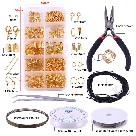 Jewelry Making Supplies Kit DIY Earring Accessories Alloy Lobster Clasps Open Jump Rings Hooks Pliers Tweezers Beading Wire Findings