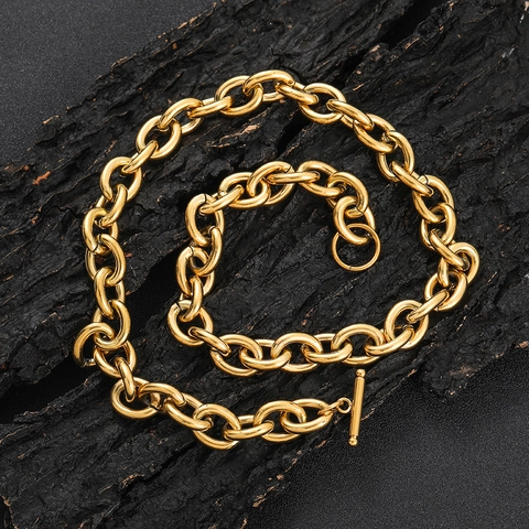 Stainless Steel Chunky O Link Chain Necklace Hip Hop Streetwear Men Toggle Clasp Jewelry