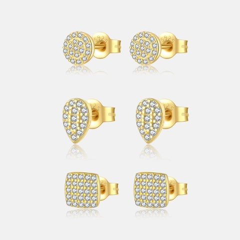925 Sterling Silver Stud Earrings Geometric Square Pear Circle Micro Pave Cubic Zirconia Minimalist Jewelry For Women